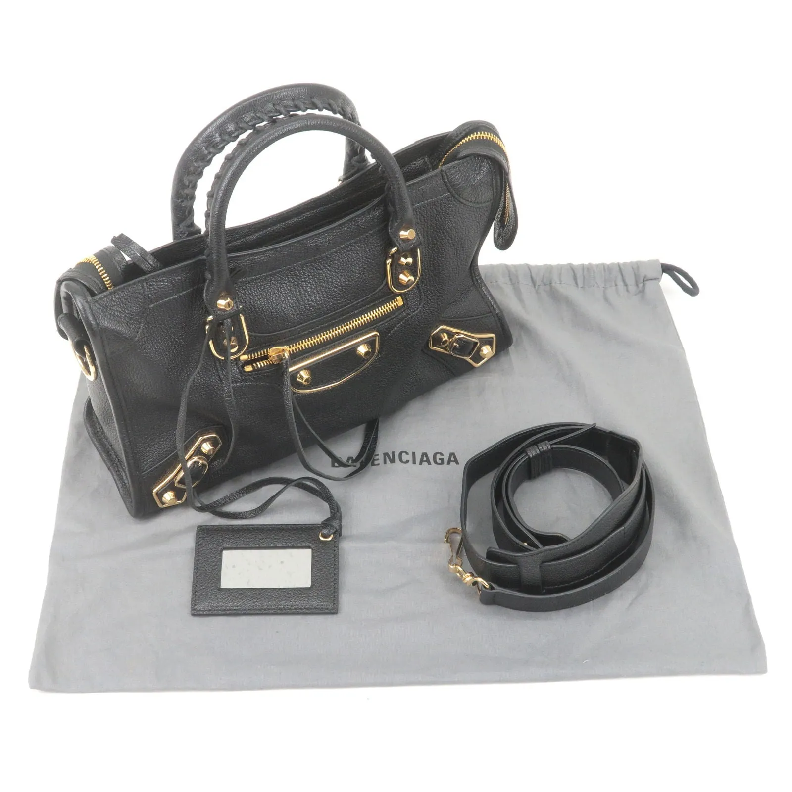 BALENCIAGA Leather Classic Metallic Edge City Bag Black 432831