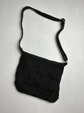 Black y2k vintage crochet crossbody besace bag