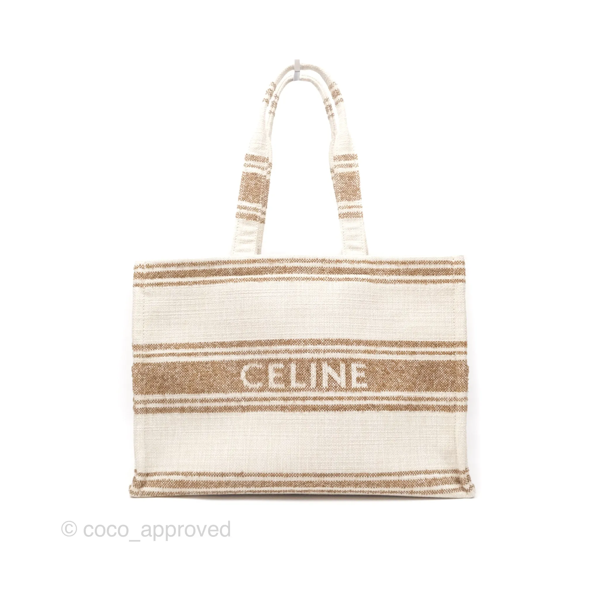 Celine Large Cabas Thais In Striped Textile Tobacco/Tan