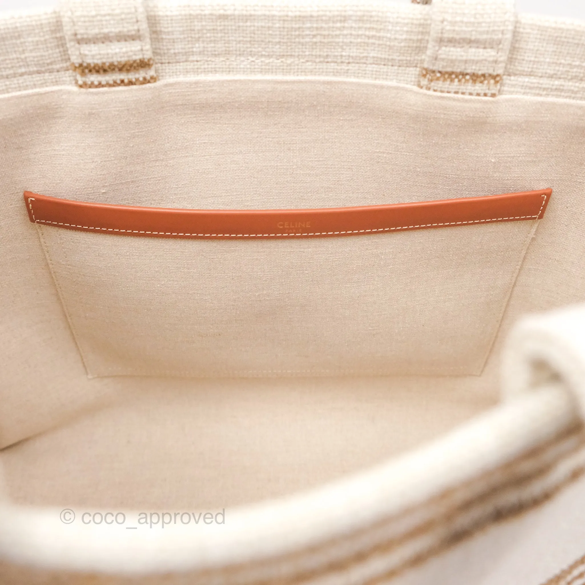 Celine Large Cabas Thais In Striped Textile Tobacco/Tan