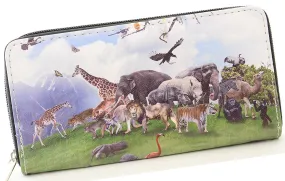 Jungle Animals Elephant Giraffe Bi-Fold Vegan Leather Wallet