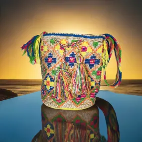 Margaret Handmade Crochet Wayuu Mochila Bag with Crystals