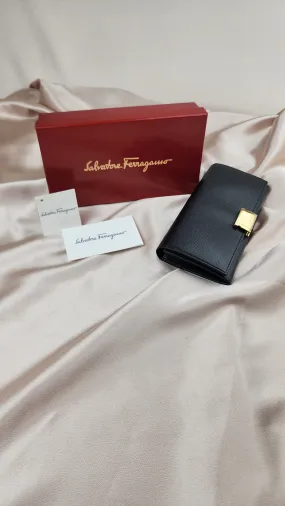 Salvatore Ferragamo Long Black Leather Wallet - 1054