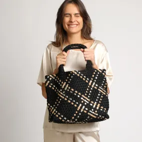 Woven Neoprene Large Tote - Black/Gold